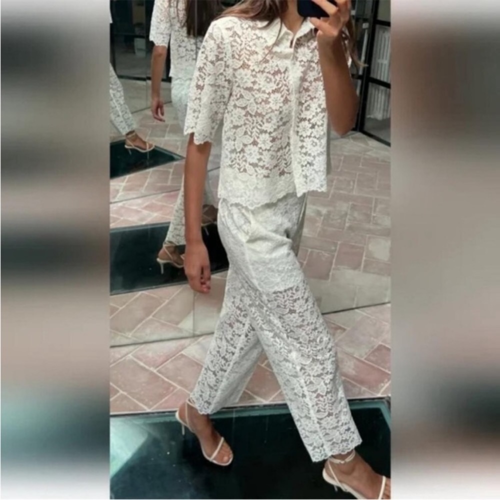 ZARA White Cropped Lace Pants - Picture 14 of 15